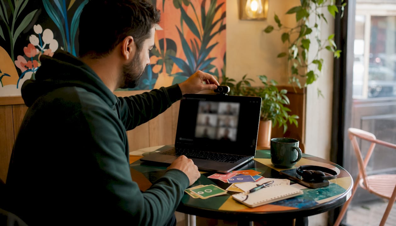 Man setting up virtual game breakout rooms at desk