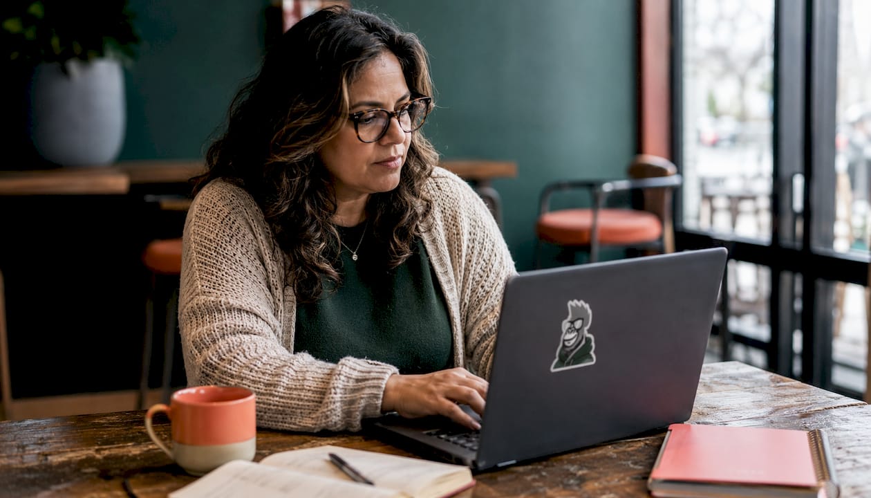 Home office worker engaging in remote ritual