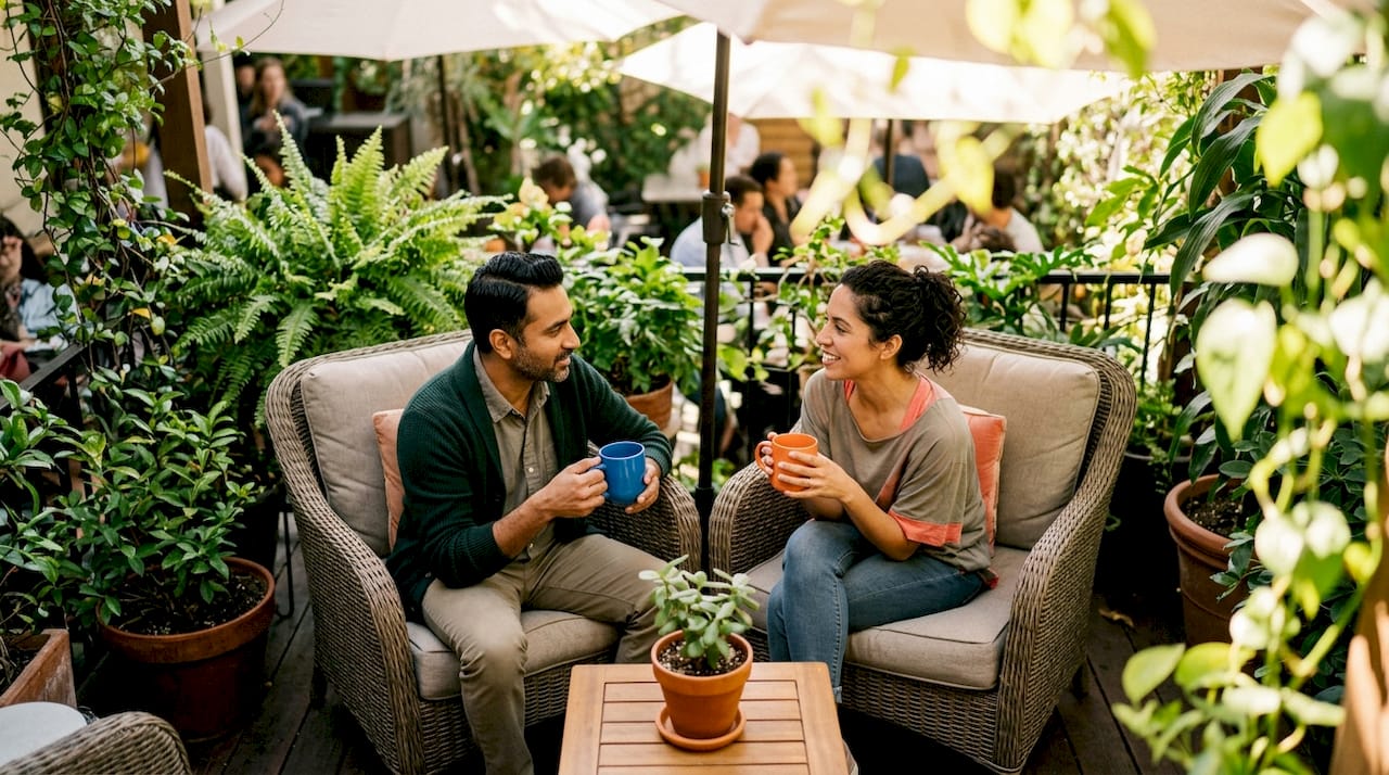 Two colleagues discussing employee recognition informally